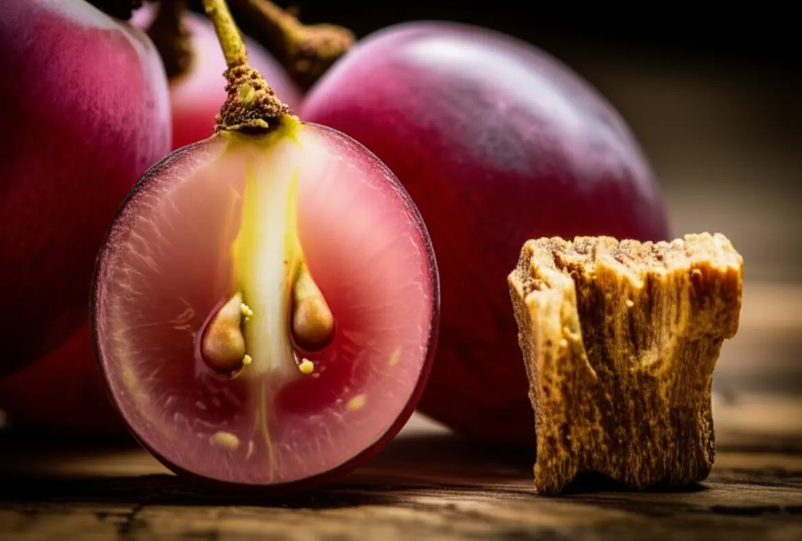 Ilustração das fontes de taninos, uvas e barris de carvalho