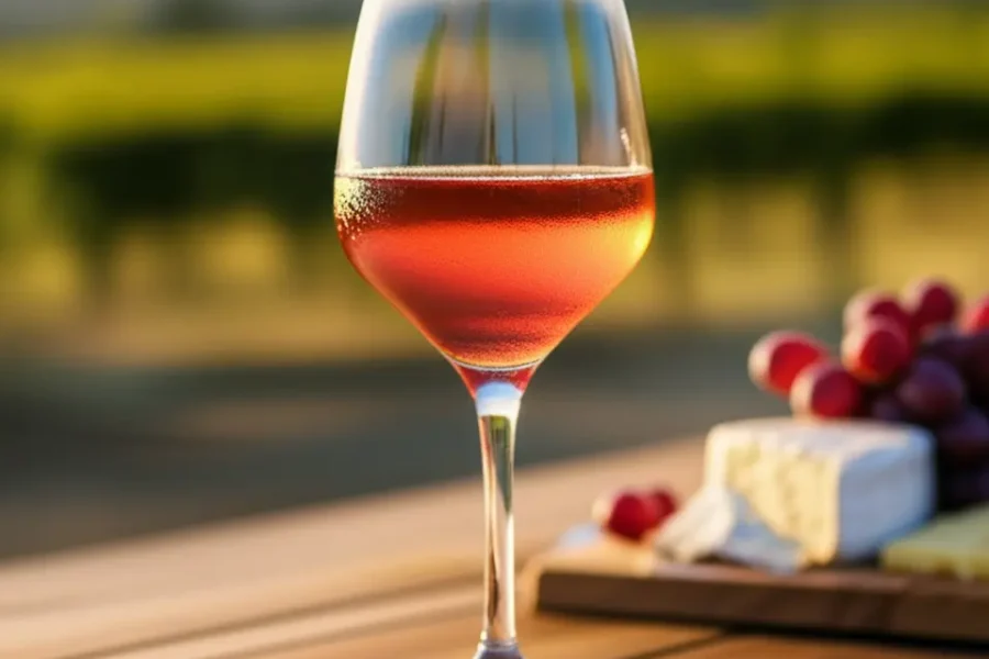 Vinho rose taca vinhedo por do sol
