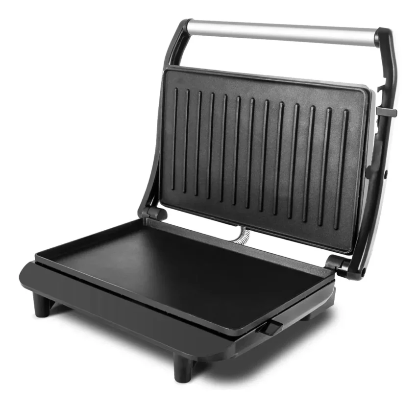 Sanduicheira e Grill Britânia 2 em 1 Bgr27i de 850W com Trava Inox aberta