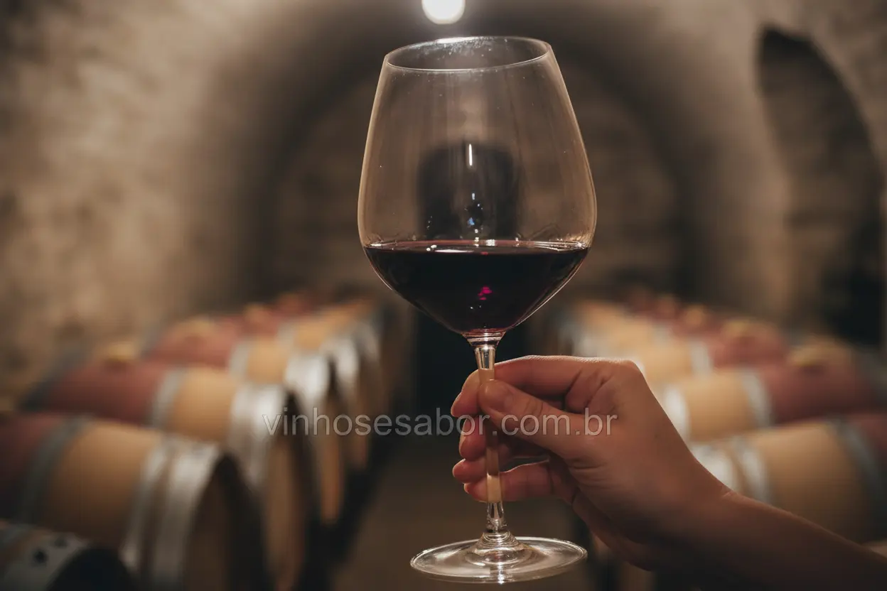 Taça de Vinho Tinto Bordeaux Taça de vinho tinto Bordeaux sendo segurada.