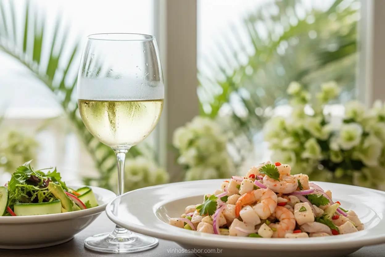 Vinho Branco e Frutos do Mar Vinho branco leve com ceviche