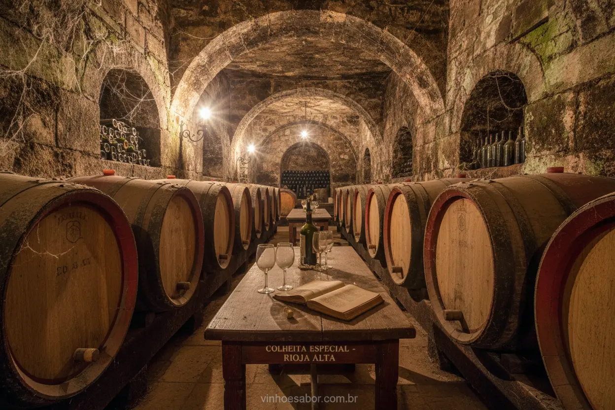 Adegas Antigas de Rioja Interior de adega histórica de Rioja com barris