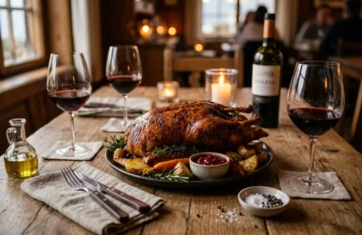 Pato Assado e Vinho Tinto