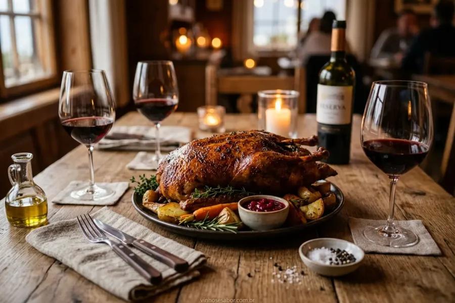 Pato Assado e Vinho Tinto