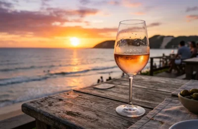 Vinho Rosé e Pôr do Sol Perfeito