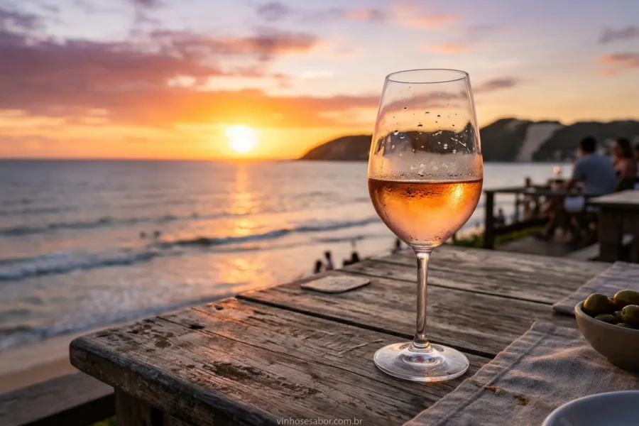 Vinho Rosé e Pôr do Sol Perfeito
