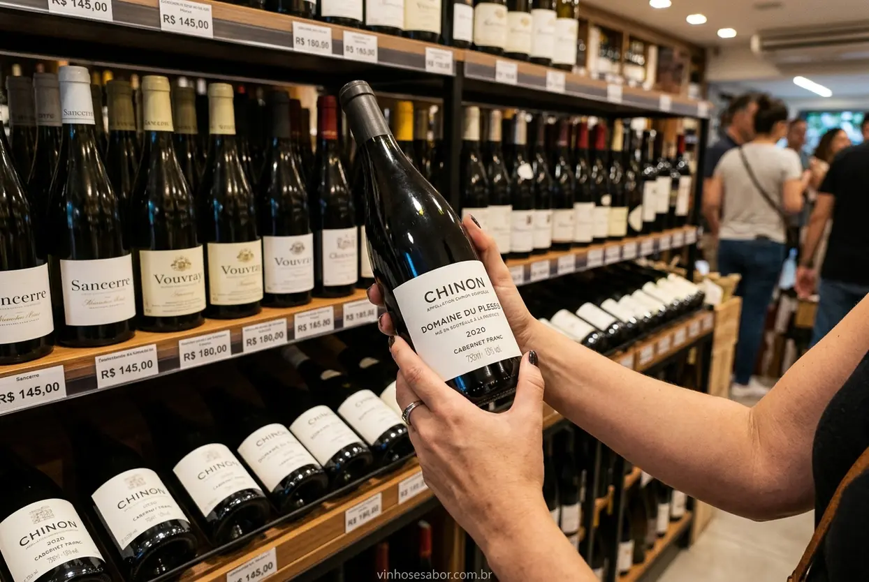 Como escolher vinho do Loire Pessoa escolhendo vinho do Loire e conferindo safra no rótulo